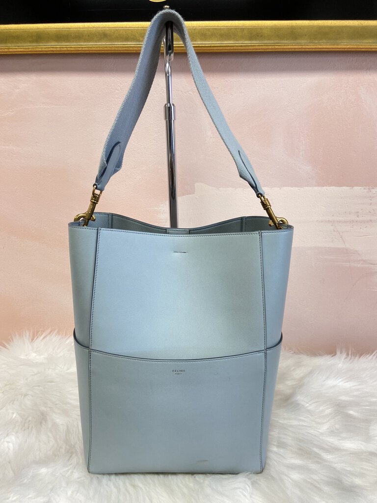 Celine Light Blue Leather Seau Sangle Bucket Bag w/Dust Bag