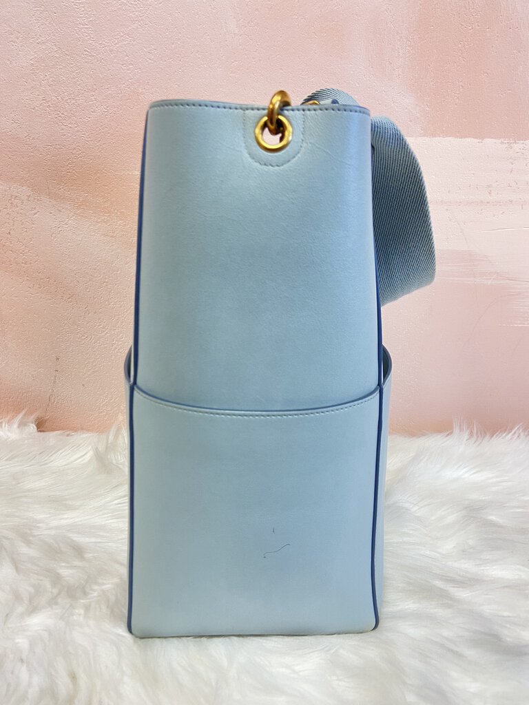 Celine Light Blue Leather Seau Sangle Bucket Bag w/Dust Bag