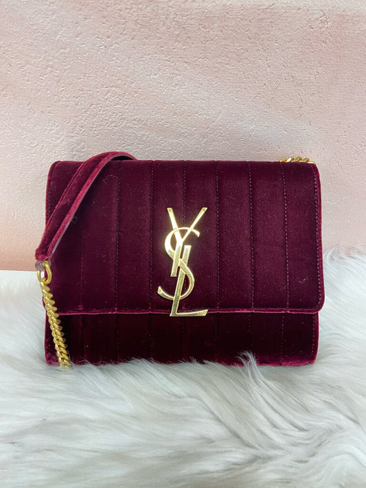 YSL Burgundy Velvet Vicky Shoulder Bag
