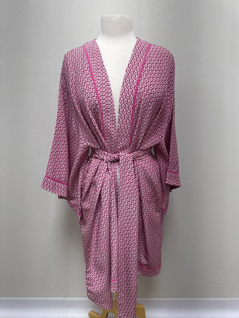 Jacques Zolty Pink Chain Link Silk Belted Cover Up