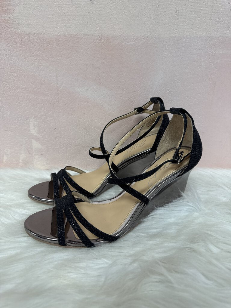 Badgley Mischka Black Glitter Wedge Sandal