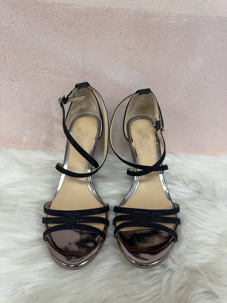 Badgley Mischka Black Glitter Wedge Sandal