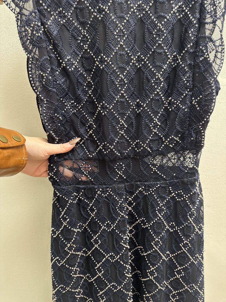 Sandro Blue Lace and Embellished Cocktail Dress