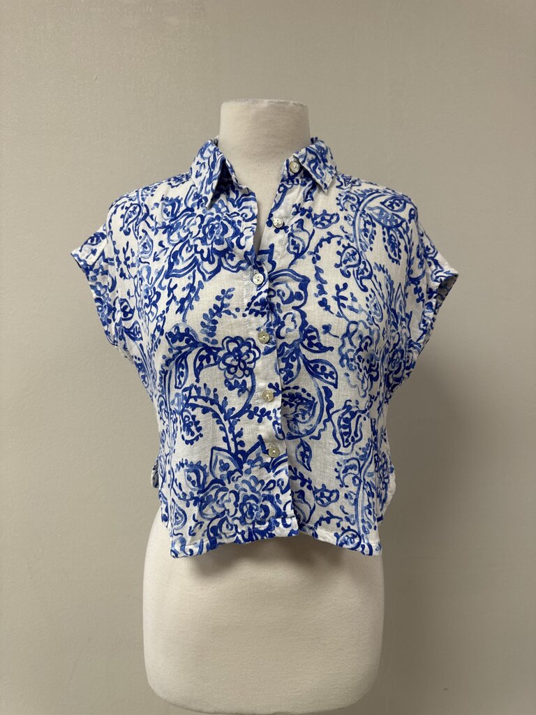 Caroline Constas Blue Floral Crop Top
