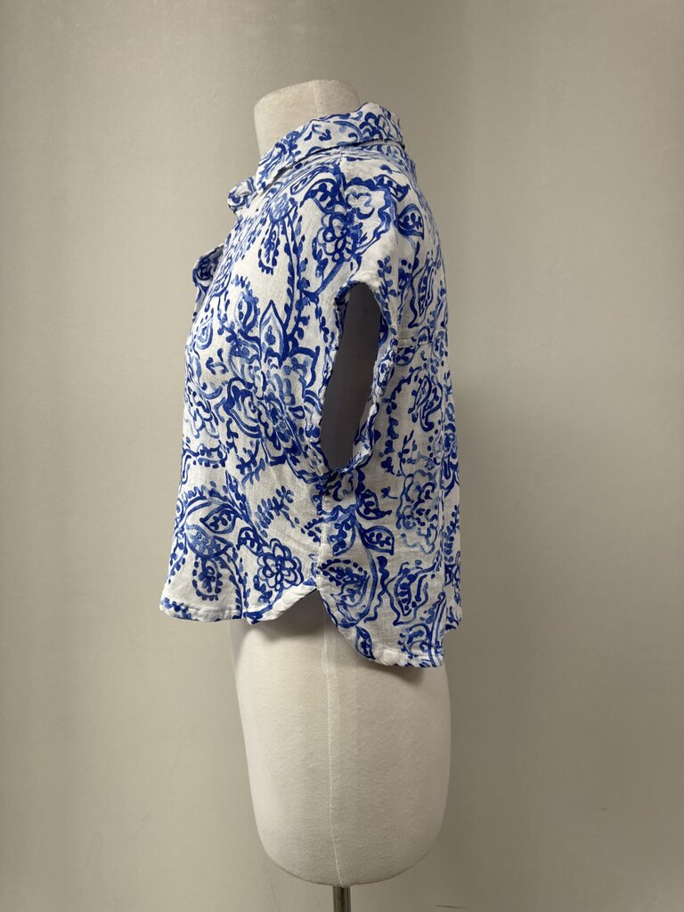 Caroline Constas Blue Floral Crop Top
