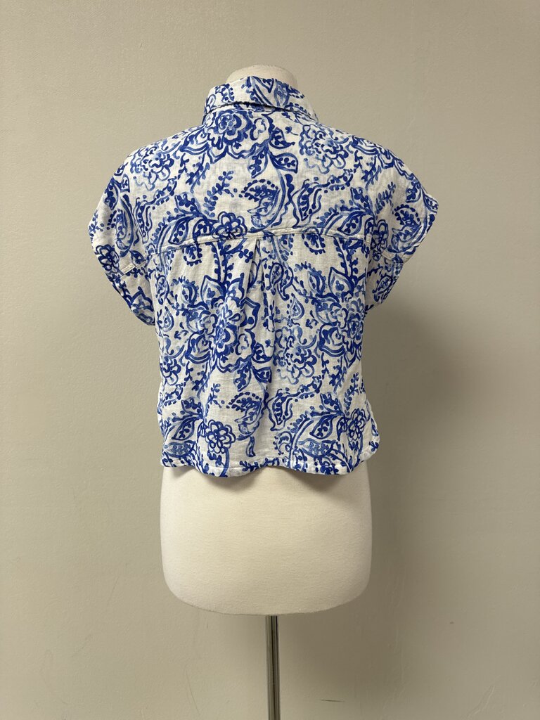 Caroline Constas Blue Floral Crop Top