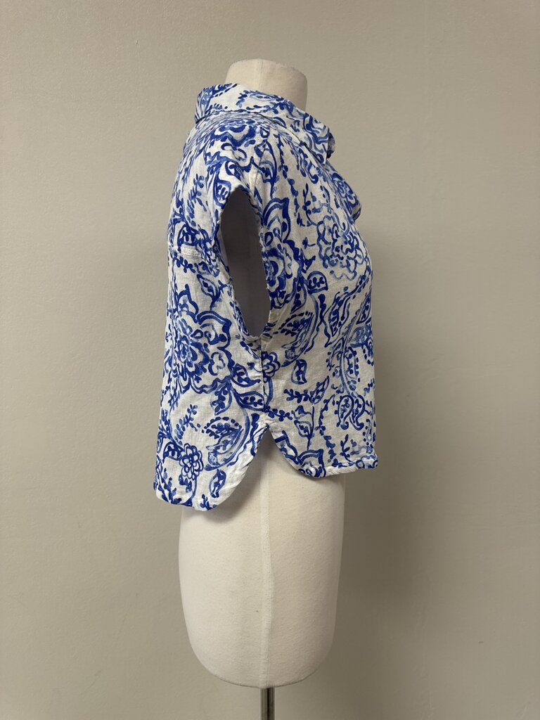 Caroline Constas Blue Floral Crop Top