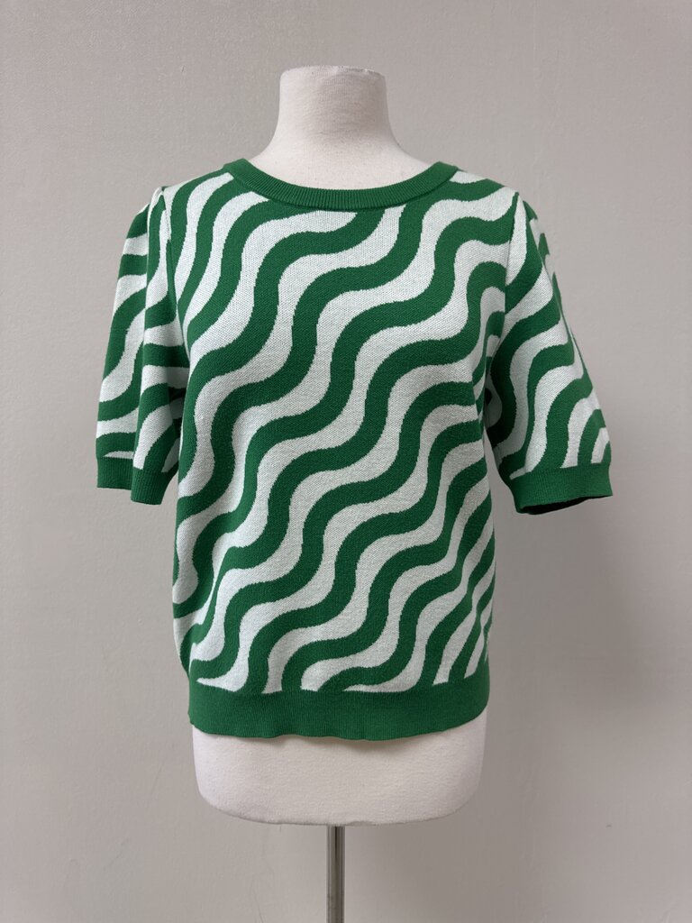 Maeve Wavy Print Short Sleeve Sweater