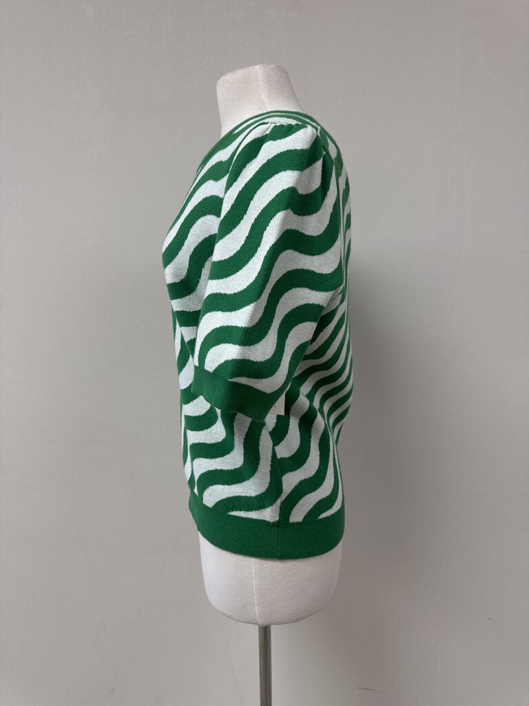 Maeve Wavy Print Short Sleeve Sweater