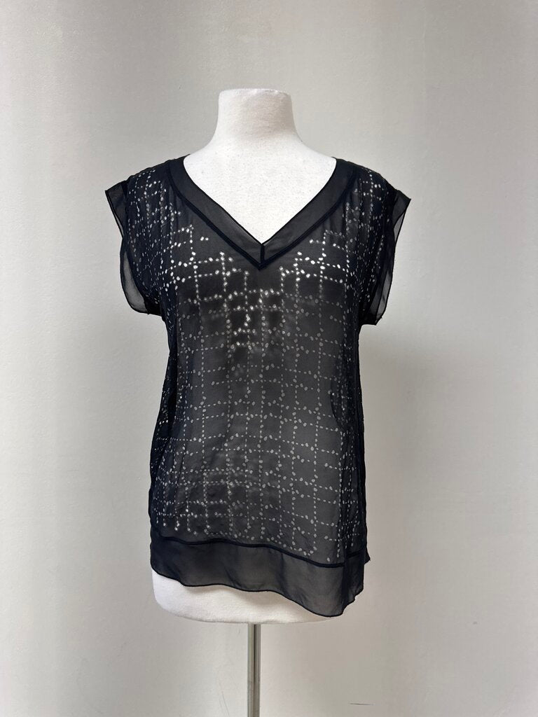 Eileen Fisher Black Sheer Laser Cut Top