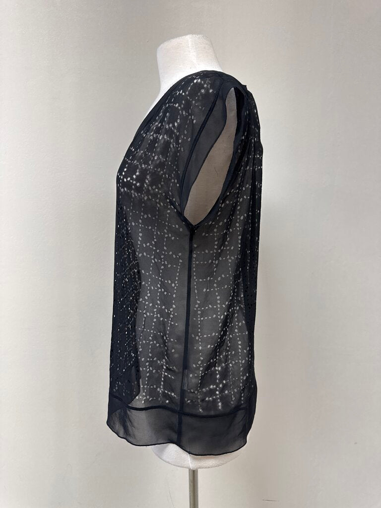 Eileen Fisher Black Sheer Laser Cut Top