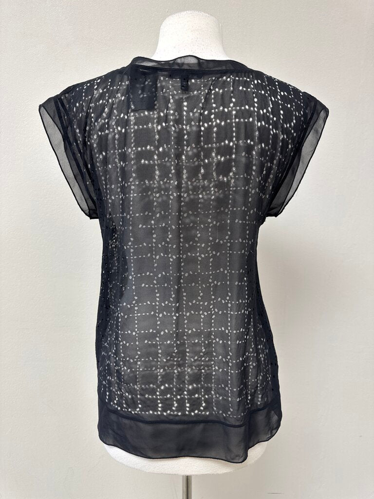 Eileen Fisher Black Sheer Laser Cut Top