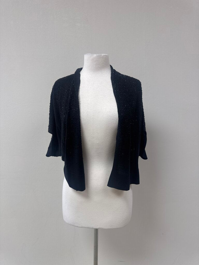 Eileen Fisher Black Beaded Cropped Cardigan