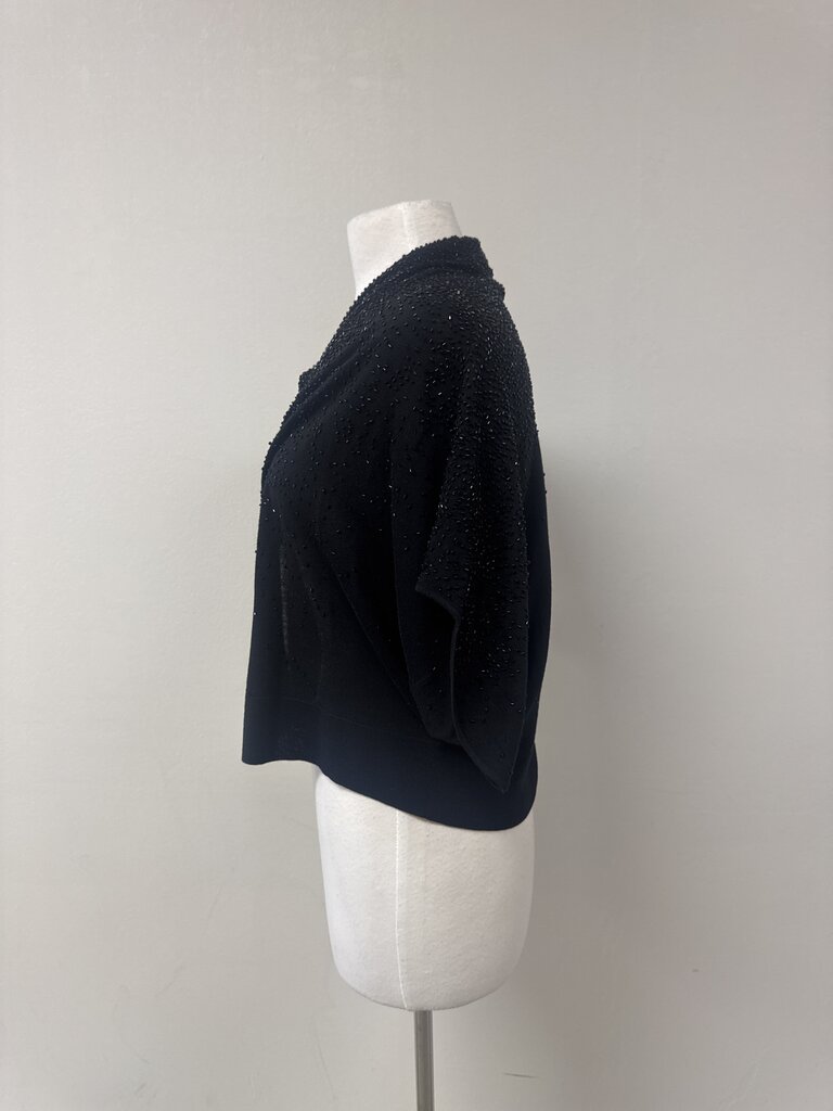 Eileen Fisher Black Beaded Cropped Cardigan