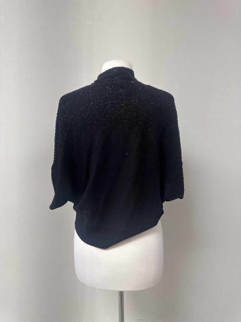Eileen Fisher Black Beaded Cropped Cardigan