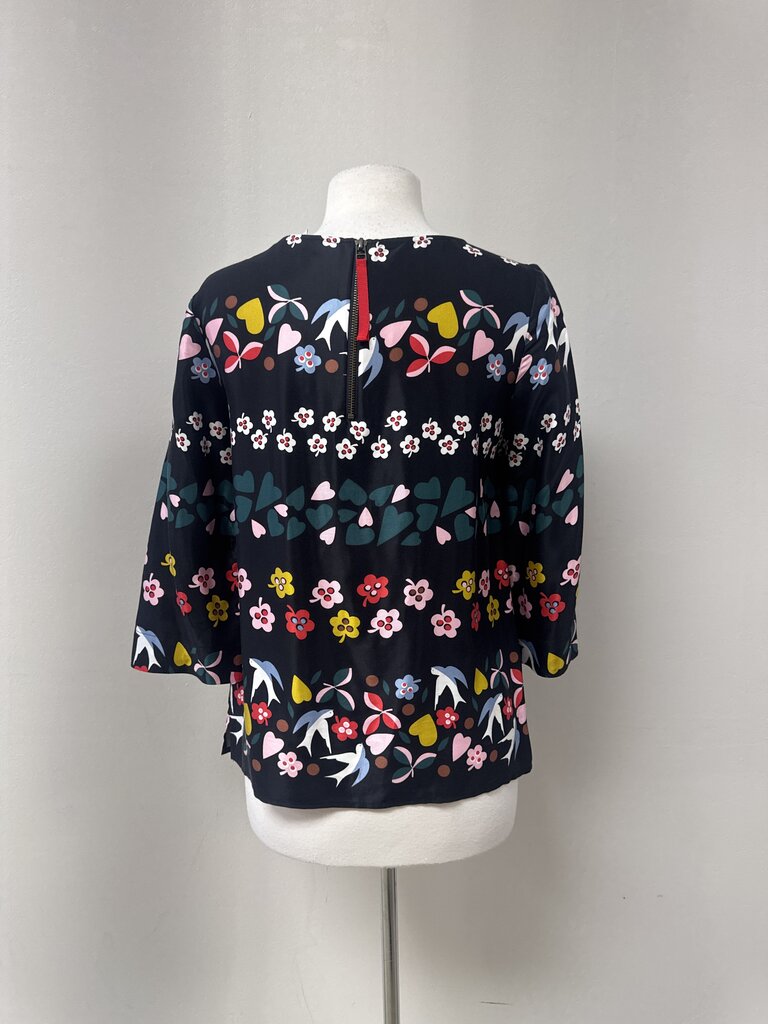 Boden Black Printed Scoop Neck Top