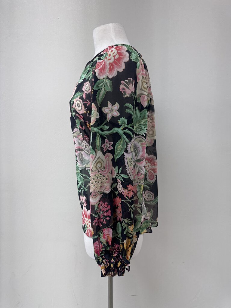 Hale Bob Black Sheer Floral Blouse