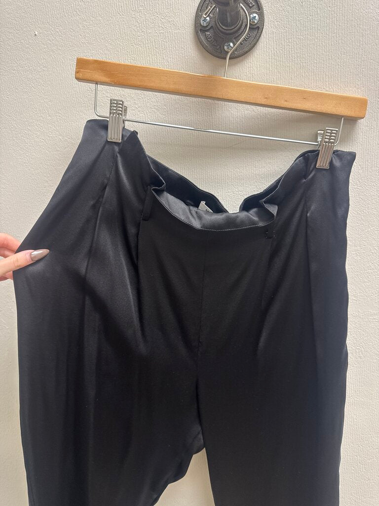 Amanda Uprichard Black Satin Pleated Trouser