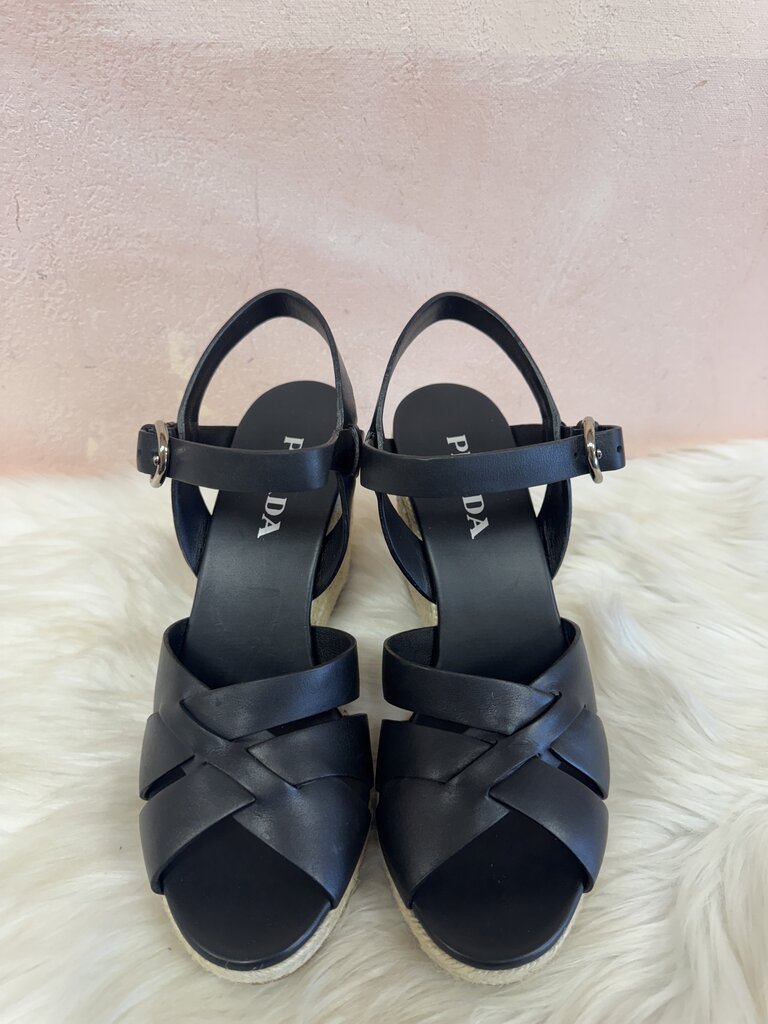 Prada Woven Leather Raffia Wedge NWT