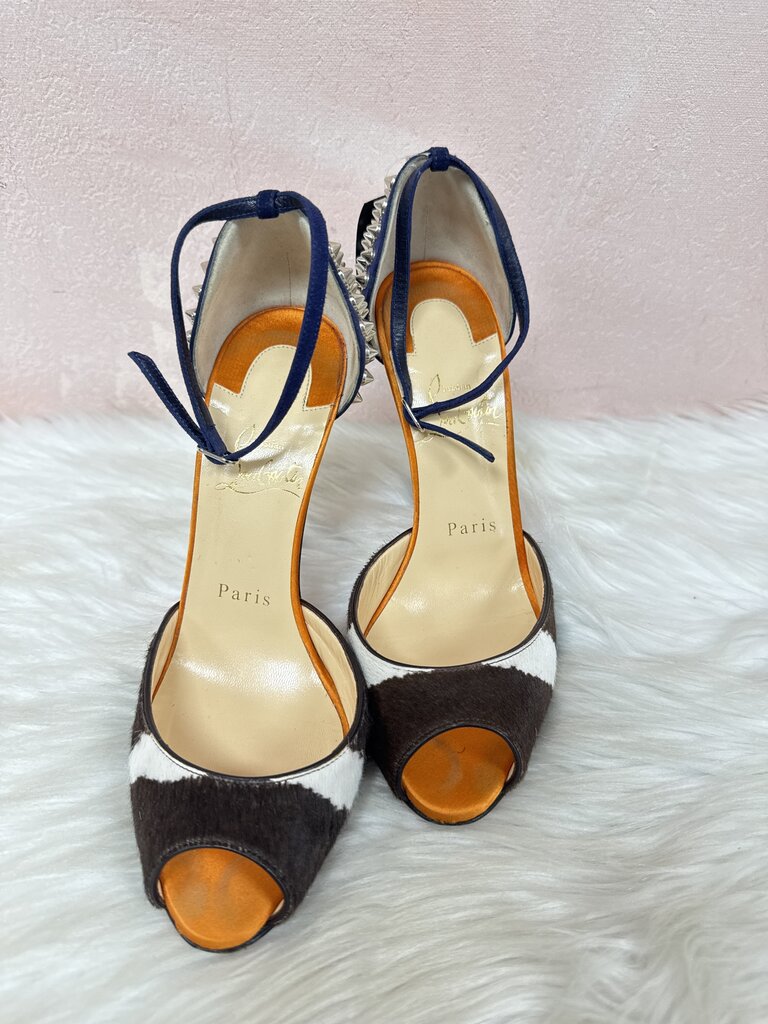 Louboutin Suede Studded Open Toe Heels