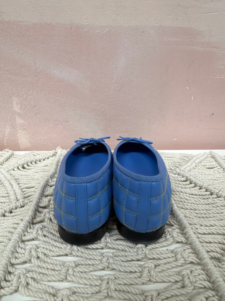 Chanel Blue Quilted Leather Interlocking CC Cap Toe Ballet Flat