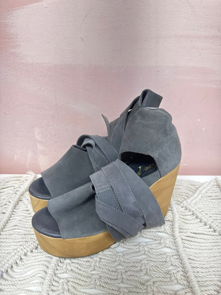 Free People Cornflower Suede Wooden Platform Heel