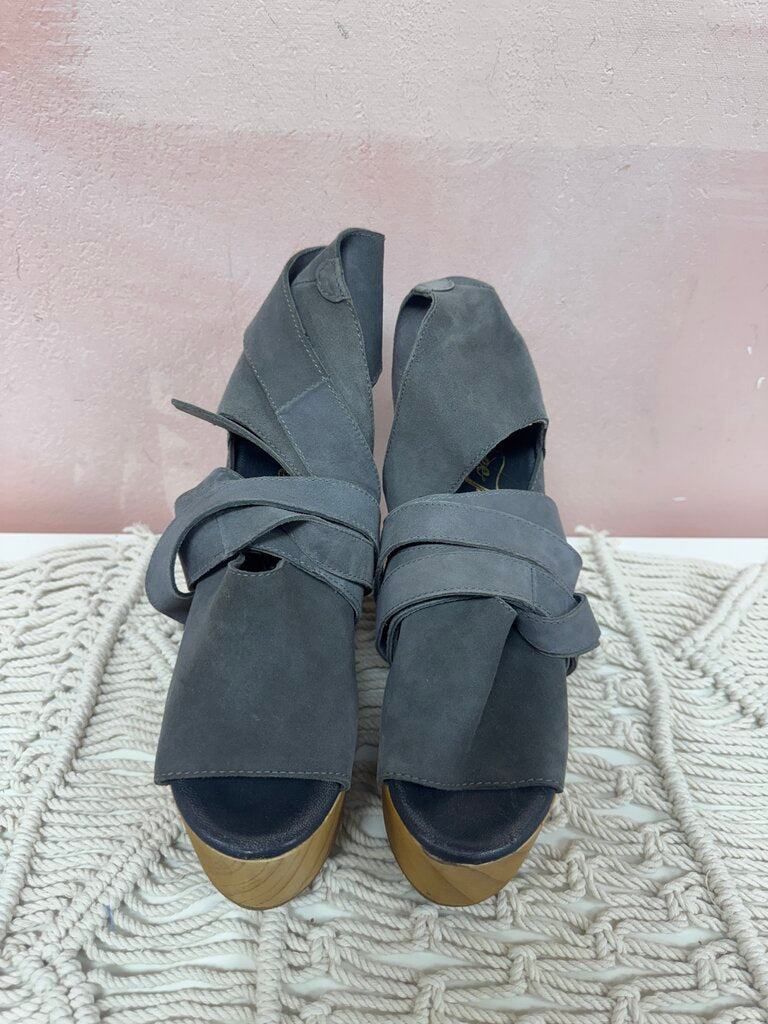 Free People Cornflower Suede Wooden Platform Heel