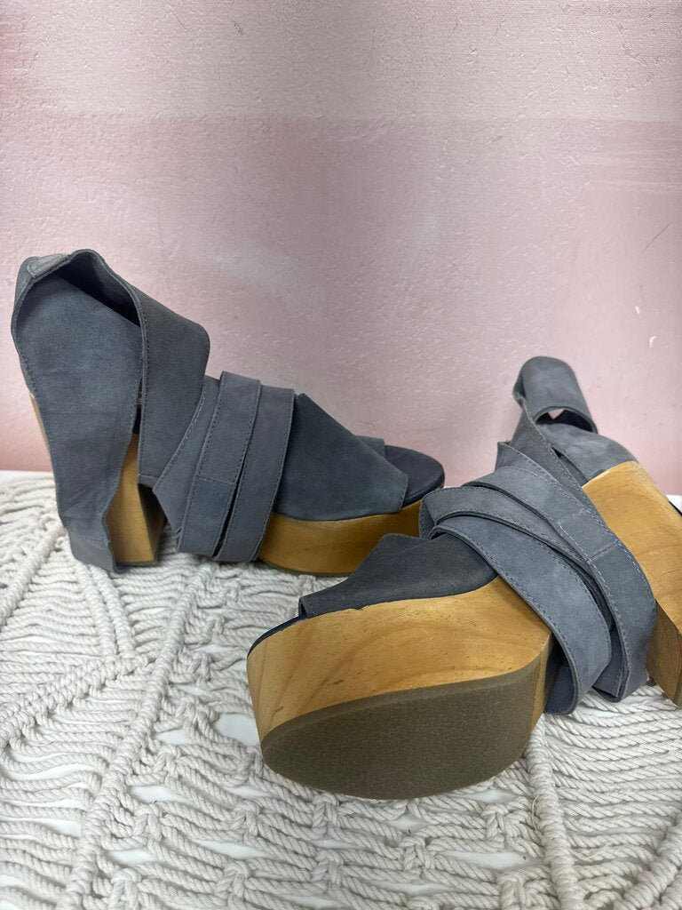 Free People Cornflower Suede Wooden Platform Heel