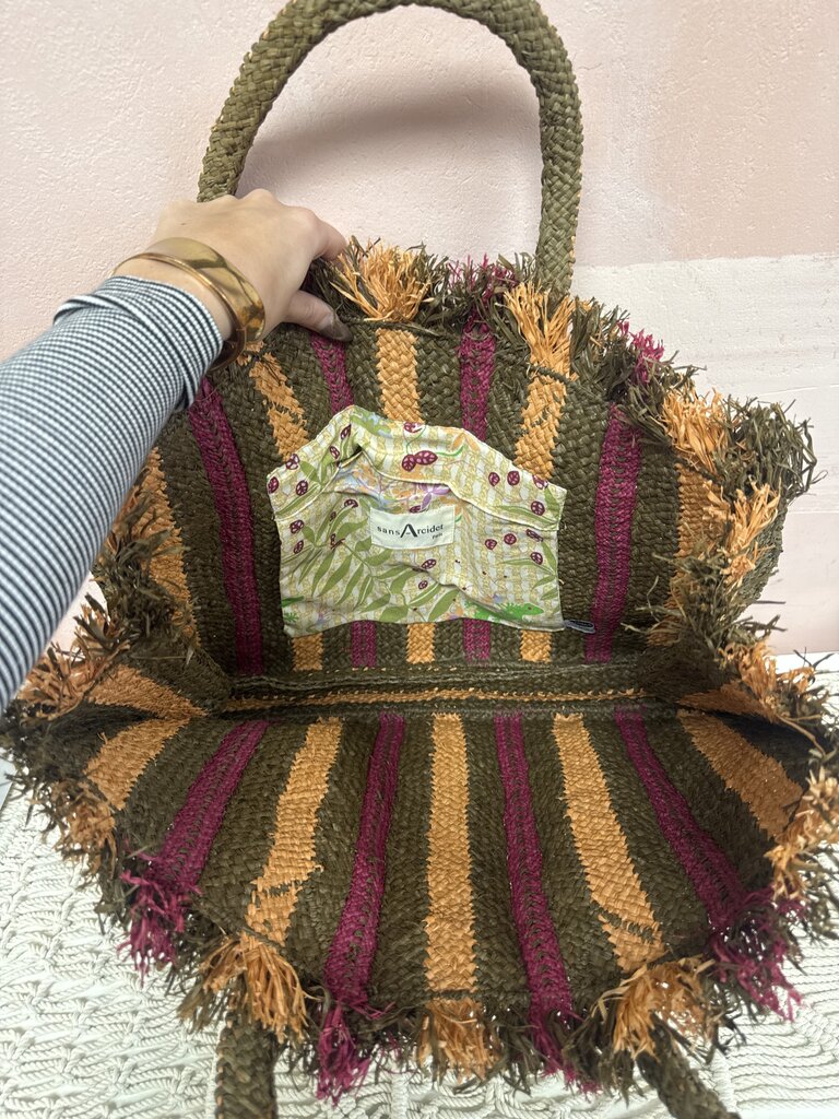 Sans Arcidet Striped Raffia Tote