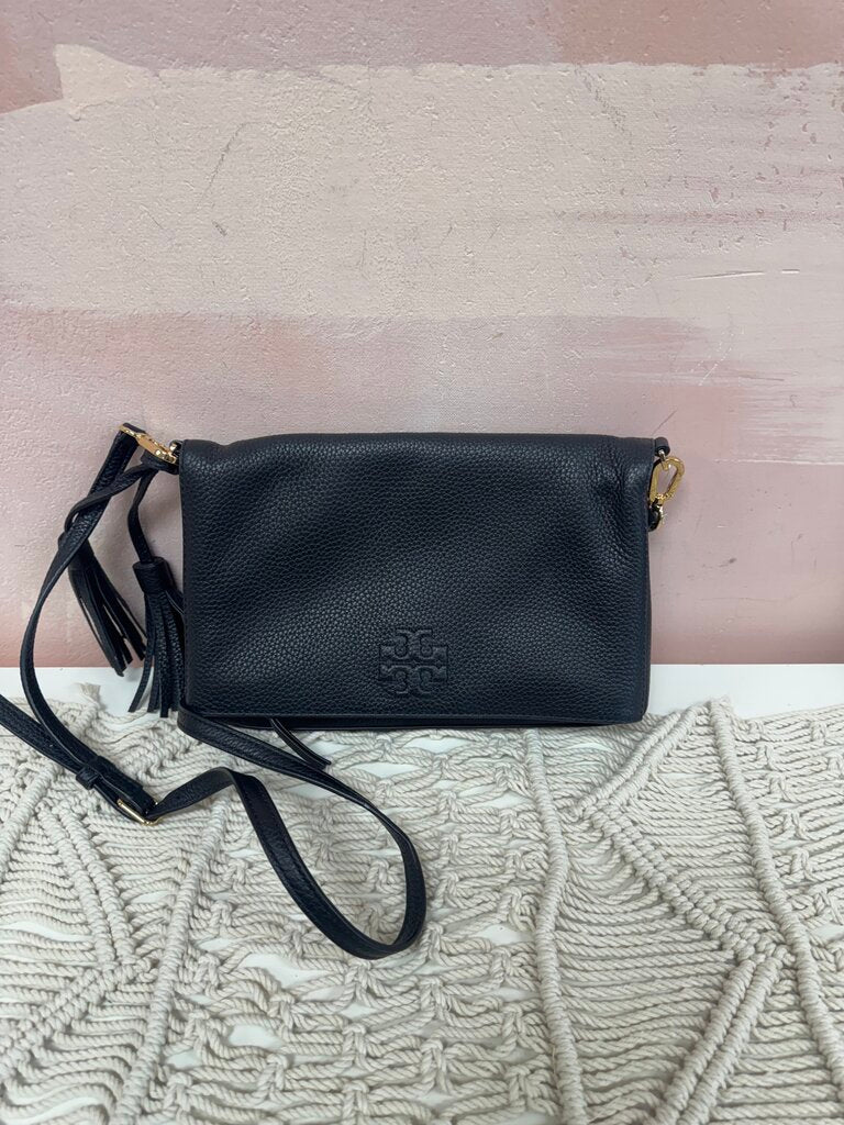 Tory Burch Black Pebbled Flap Tassel Crossbody NWT