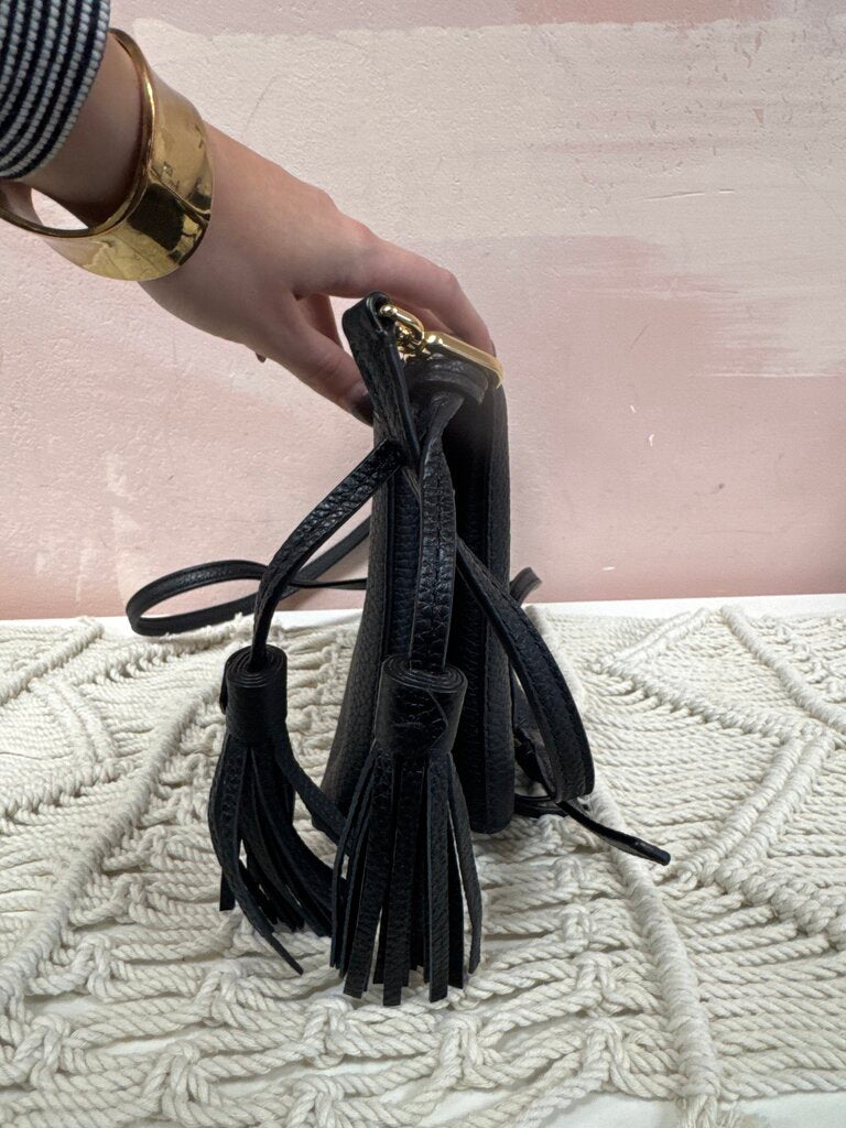 Tory Burch Black Pebbled Flap Tassel Crossbody NWT
