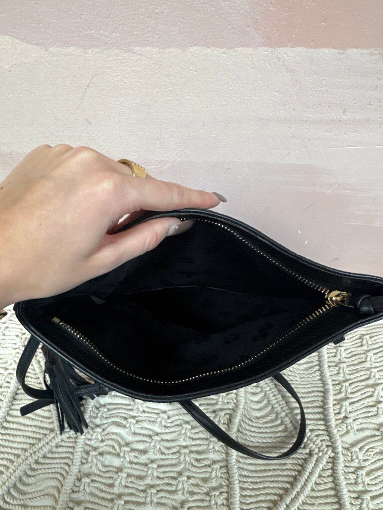 Tory Burch Black Pebbled Flap Tassel Crossbody NWT