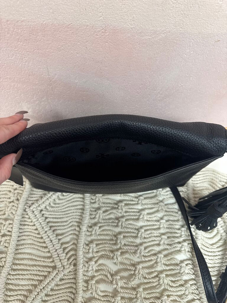 Tory Burch Black Pebbled Flap Tassel Crossbody NWT