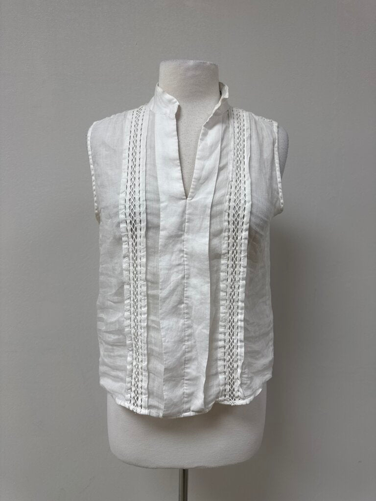 Frame White Sheer Crochet Detail Top
