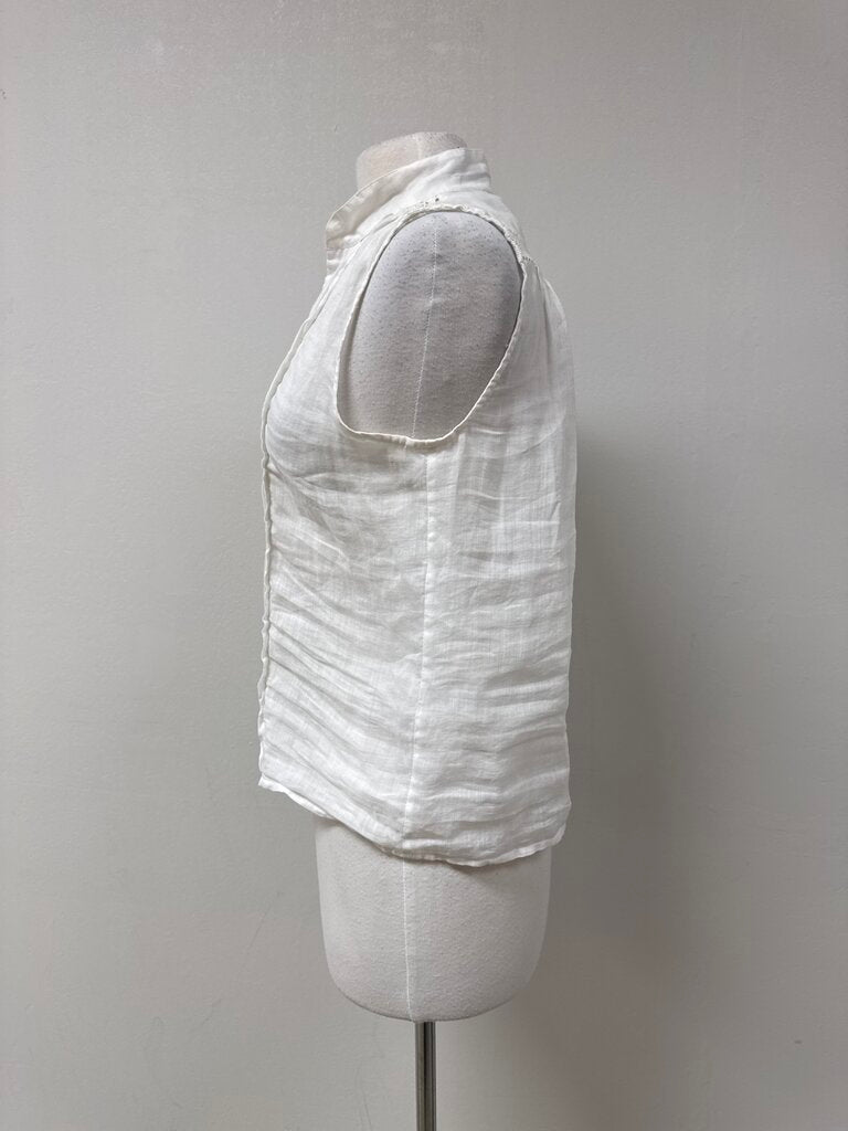 Frame White Sheer Crochet Detail Top