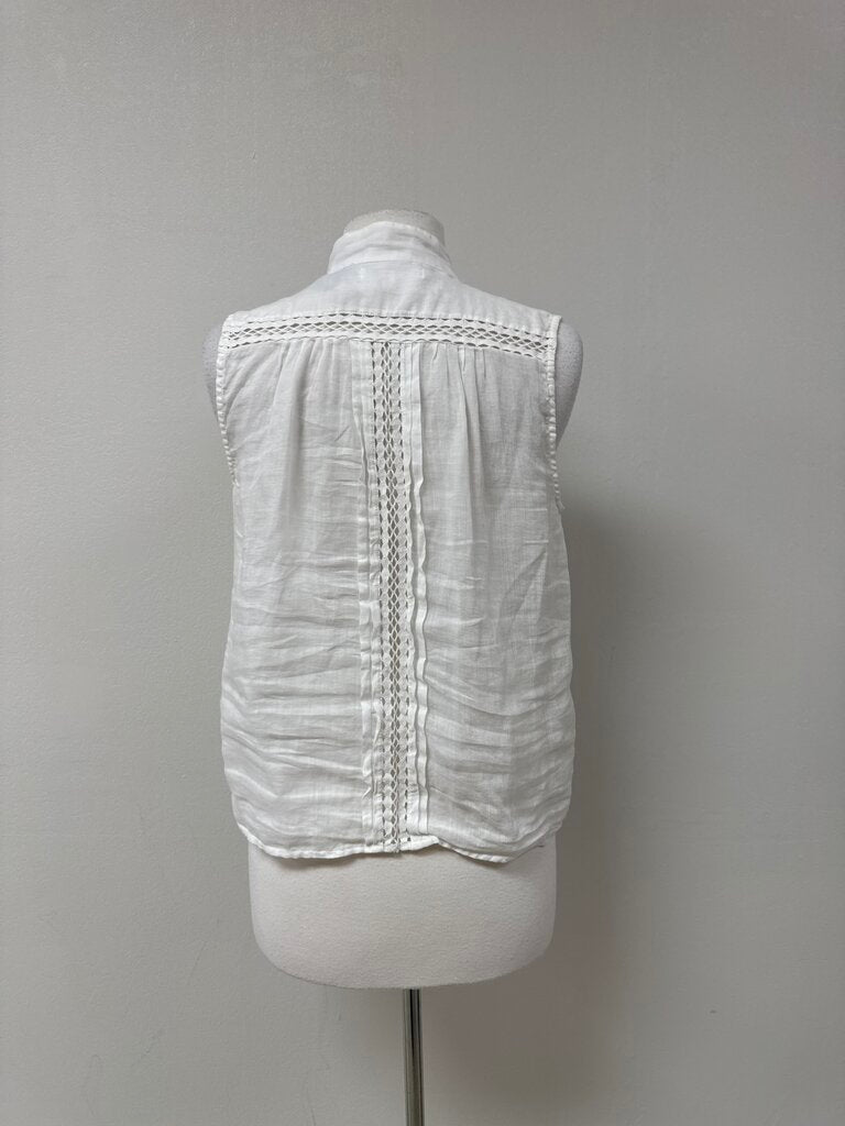 Frame White Sheer Crochet Detail Top
