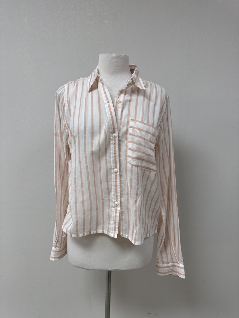 Current Elliott Pink Striped Gauze Button Up