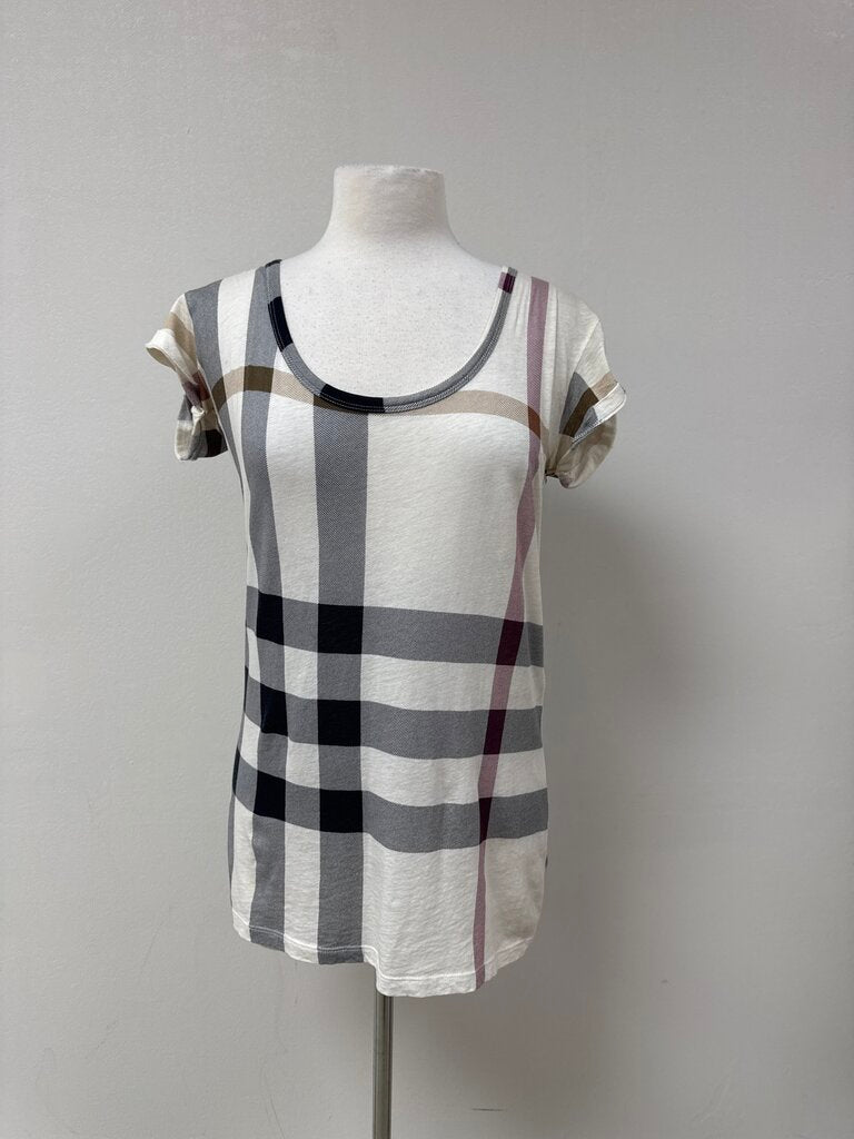 Burberry White Plaid Scoop Neck Tee