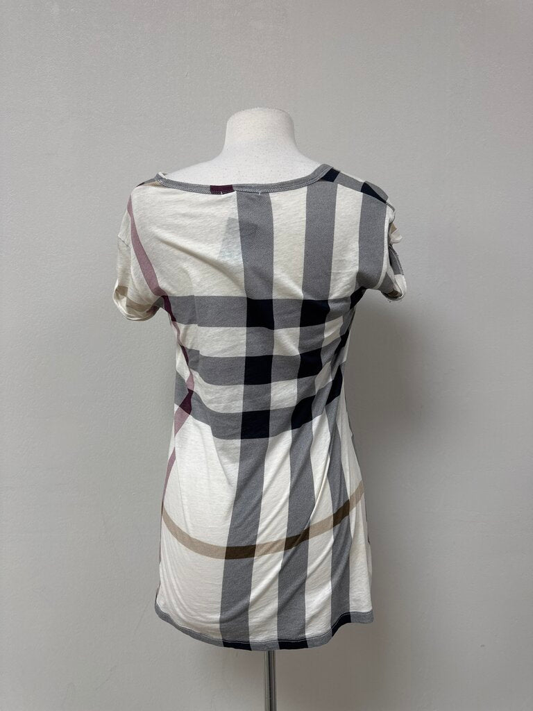Burberry White Plaid Scoop Neck Tee