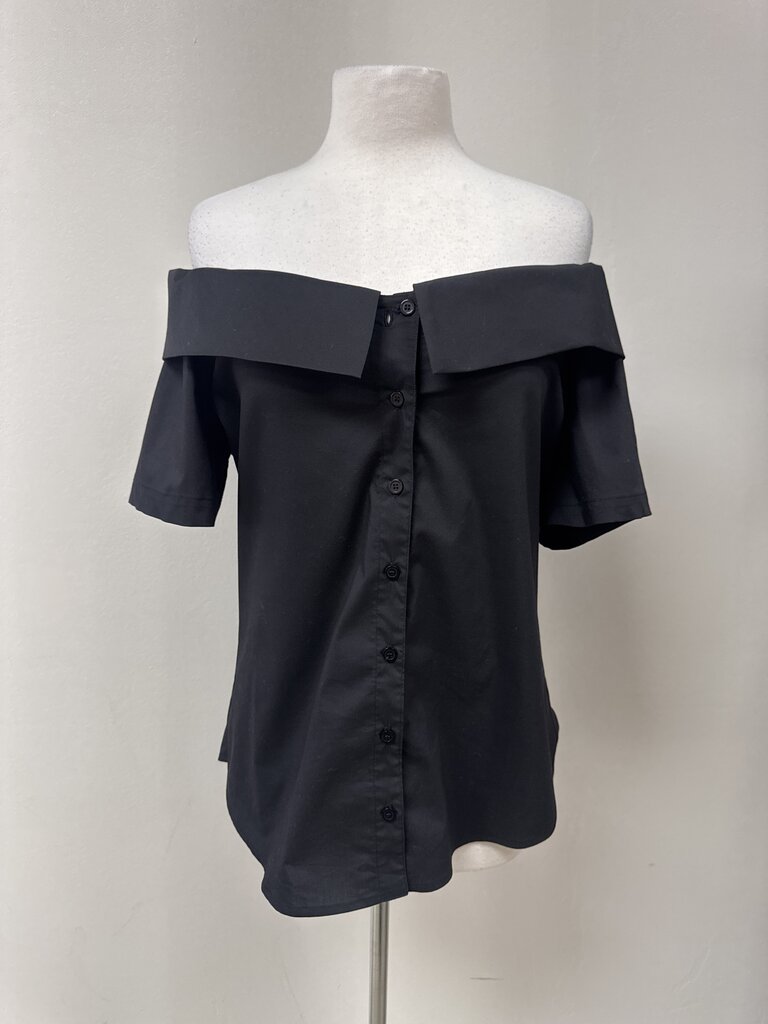 Finley Black Off the Shoulder Button Up