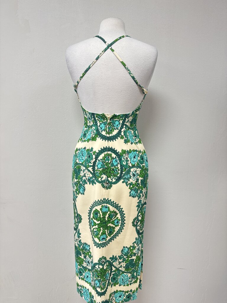 Cara Cara Floral Print Square Neck Fitted Midi Dress