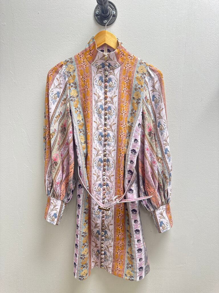 Zimmermann Purple Tapestry Belted Mini Dress
