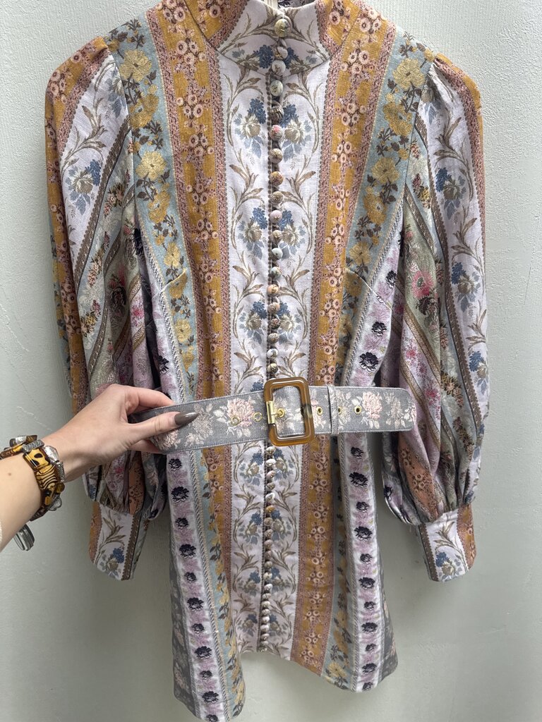 Zimmermann Purple Tapestry Belted Mini Dress
