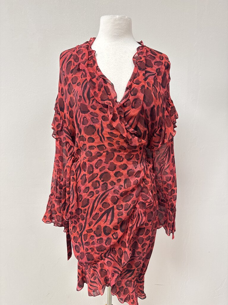 IRO Red Animal Print Wrap Dress