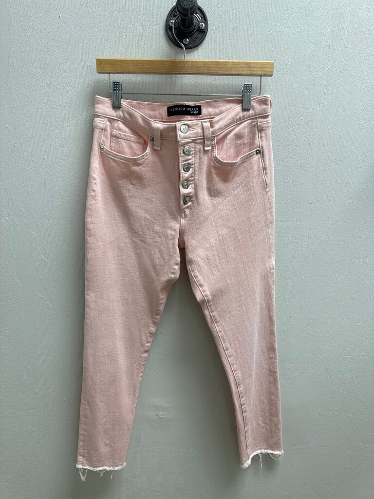 Veronica Beard Pink Button Fly Jean