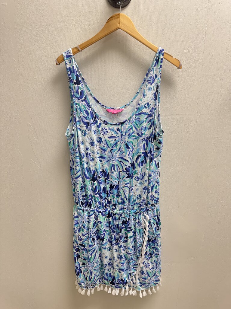Lilly Pulitzer Blue Lion Print Fringe Romper