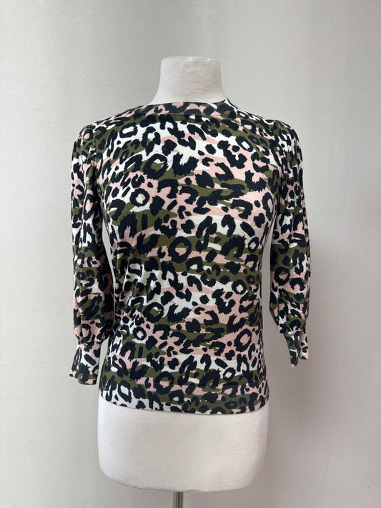 Minnie Rose Green Camo Puff Sleeve Sweater