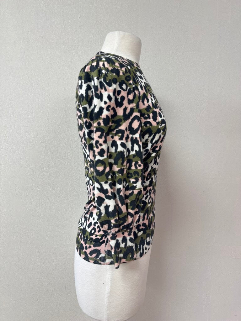 Minnie Rose Green Camo Puff Sleeve Sweater