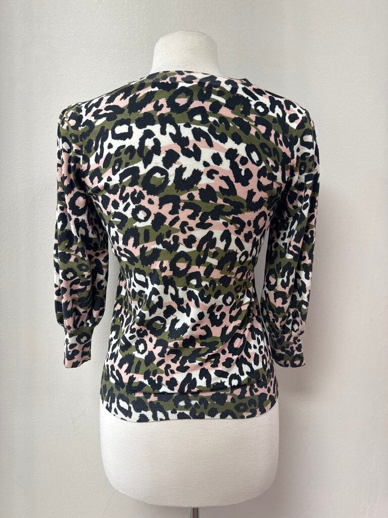 Minnie Rose Green Camo Puff Sleeve Sweater