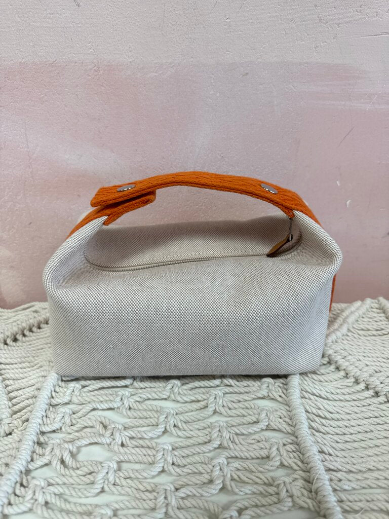 Hermes Natural and Orange Canvas Chevron Bride a Brac Pouch